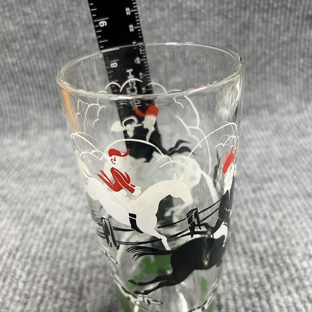 VTG HAZEL‎ ATLAS Glass Fox Hunt Tally Ho Cocktail Martini Shaker & Shot Glasses